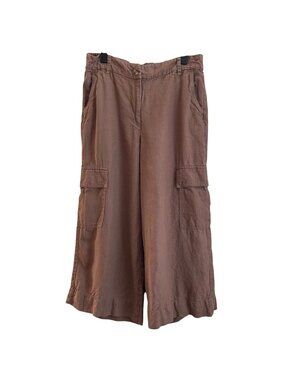 Chicos Womens Linen Cargo Pants Size 1.5 US 10 Chocolate Brown Wide Leg Cropped